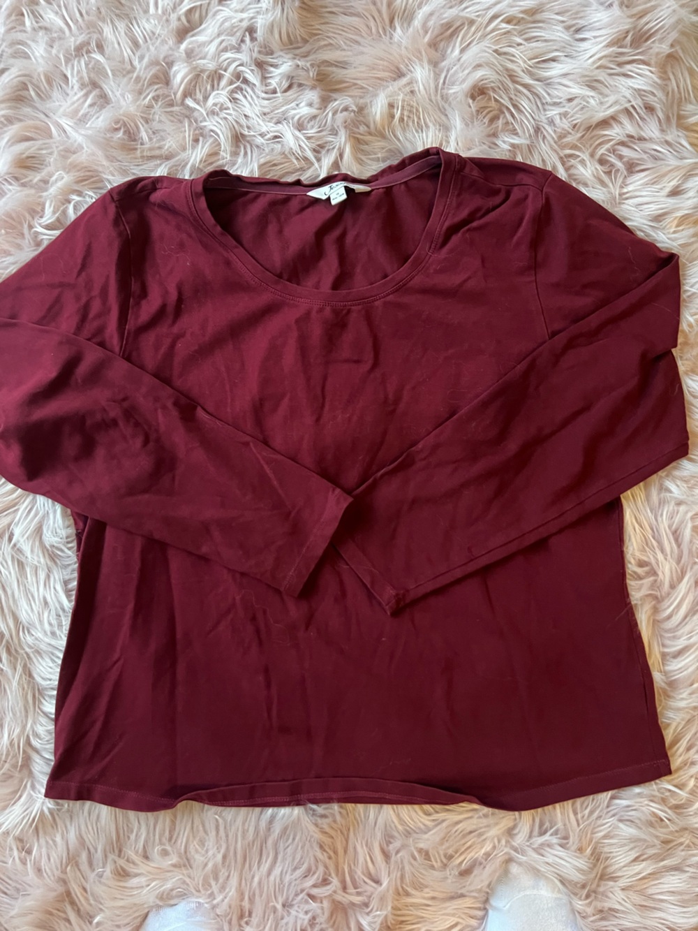 y2k Jessica Pima Cotton Plus Size Long-Sleeve Scoop Neck Top in Wine